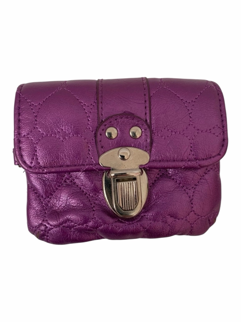 Quilted Coin Wallet Small Youth Kids Purple ID Pocket Pocket Heart Latch